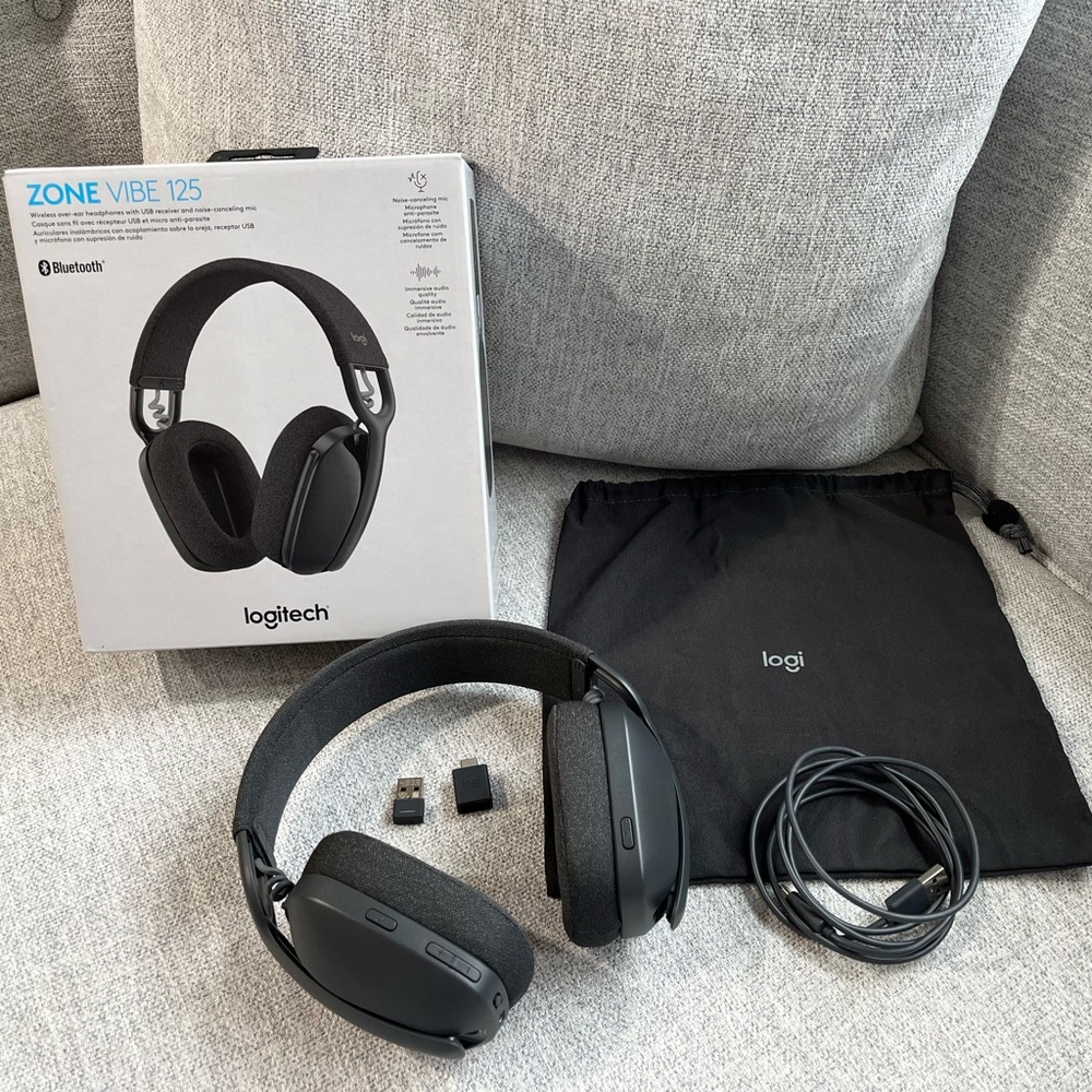 NEW Logitech ZONE VIBE 125 Wireless Bluetooth USB-C & A Noise Canceling Over Ear